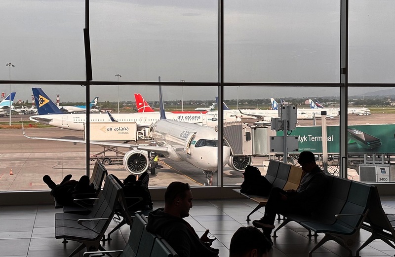 Passengers in Almaty airport in Kazakhstan