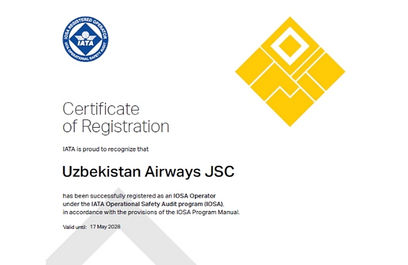 Uzbekistan Airways passes its tenth IOSA operational safety audit