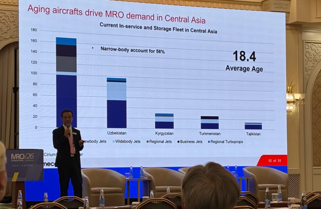 Ameco's Li Ji at MRO Central Asia Uzbekistan 2026 conference in Tashkent
